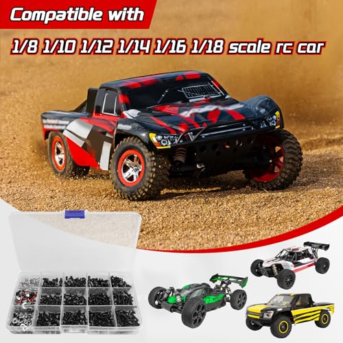 532pcs RC Screw Kit Universal Metal Hardware Fasteners Assortment Set with Screw Tray for 1/8 1/10 1/12 1/16 Scale Traxxas Axial Arrma Redcat Losi HPI RC Cars Trucks Crawlers