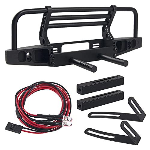 Aluminum Front Bumper with LED Headlights Tow Hook Compatible with Traxxas TRX-4 TRX4 Axial SCX10 SCX10II 90046 90047 1/10 RC Crawler Car