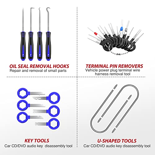 Nilight Trim Removal Tool 102 Pcs, Auto Push Pin Bumper Retainer Clip Set | Fastener Terminal Remover Tool Adhesive Cable Clips Kit Car Panel Radio Removal Auto Clip Pliers - color: 102 Clips+ Remover Tools Blue