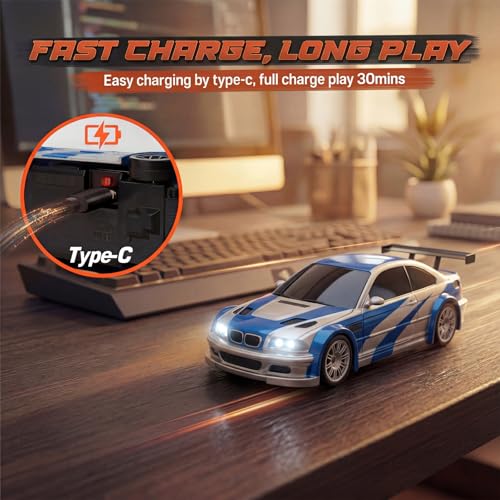 [2026 Upgrade 1/43 Mini RC Drift Car with Gyroscope, 4WD RTR | Gyro Mini Drift RC Car, 1/43 RC Drift Car Toys for Kids Ages 8-14, Birthday Gifts for Boys Girls, 2 Tire Sets, 8 Cones - color: Blue