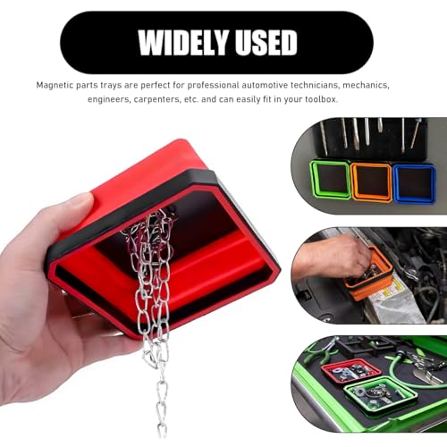 2PCS Collapsible Magnetic Parts Tray, 4.5" Square Silicone Tool Tray with Double-Sided Magnetic Base, Foldable Bowls Small Metal Parts Holder for Screws Bolts Nuts Washers (Red+Blue) - color: Red+Blue, size: 2PCS
