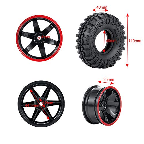 4PCS 110mm 1.9" Rubber Tires & Plastic Wheel Rim | 12mm Hex Hub, For 1/10 Axial SCX10 TRX4 D90, RC Crawler Car