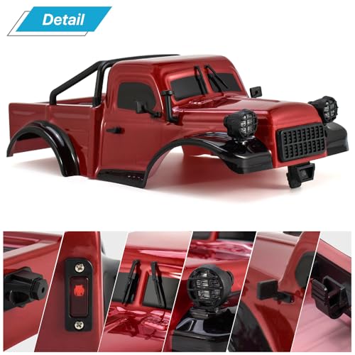 1/18 RC Car Body Shell, Pickup Truck Casing Compatible with TRX4M Defender, Bronco & Wrangler, ABS Impact-Resistant Upgrade Parts for 1/18 RC Crawler (Red) - color: Red