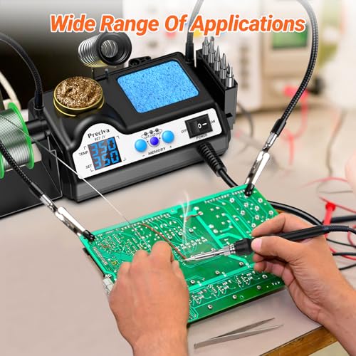 Preciva 927 IV Soldering Station Kit, 130W MAX Soldering Iron with 2 Helping Hands,Magnifying Glass,5 Extra Iron Tips,3 Preset Channels, Adjustable Temperature 194°F to 896°F - size: 927 IV