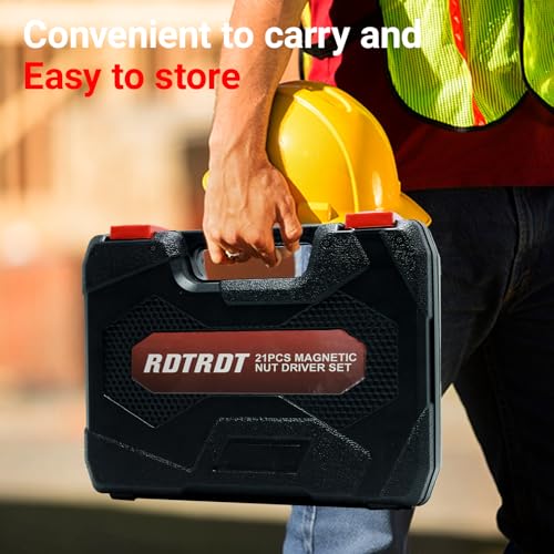 21-Piece Magnetic Nut Driver Set - SAE (1/4" to 9/16") & Metric (5mm to 15mm) Nut Driver Set with Non-Slip Silicone Grip Handle - Cr-V Magnetic Socket set - size: 21-Piece Magnetic Nut Driver Set