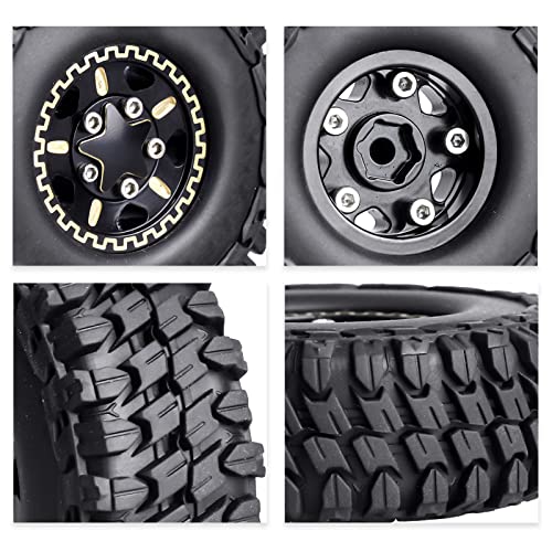 HobbyPark Brass 1.0 Beadlock Wheels and Tires for TRX4M Upgrades Axial SCX24 1/24 RC Crawler Replacement Parts, Set of 4 (Type D) - style: Type D