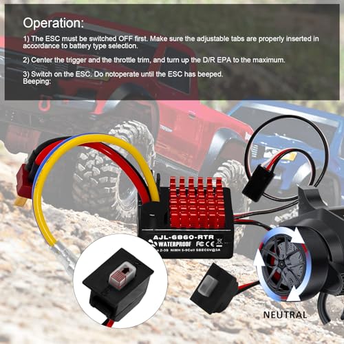 GOUPRC 60A Brushed ESC Electronic Speed Controller Waterproof for 1/10 RC Car RCBoat for use with 540/550 Motors (Black) - style: Black