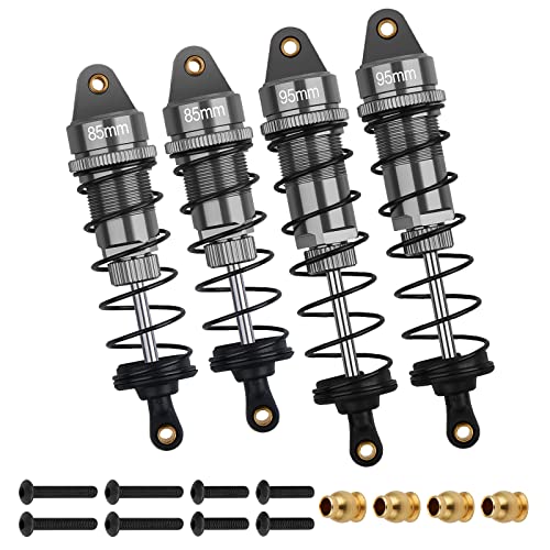 4Pcs RC Shocks Set 1:10 Scale 85mm Front Shocks & 95mm Rear Shocks | Replacement Parts Fits for 1/10 1/12 WLtoys 104001,124019, Kyosho, Tamiya, Losi RC Buggy/Racing Cars (Gray) - color: 1/10 Scale Titanium Grey