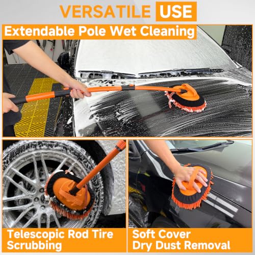 M MINGLE Pressure Washer Foam Cannon Kit, Car Wash Brush with Long Handle | Thick Foam Sprayer, Adjustable Foam Gun, 5 Multi-Angle Nozzles for All Cleaning Jobs, Universal Power Washer Fit - color: yellow+orange