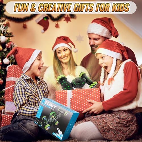 Pristar Gesture RC Car Toys for Boys 6-12, Gifts for Kids Aged 6-12 | RC Sensing Stunt Car with Cool Spray Lights Music, 2.4Ghz Remote Control Car Double Sided Flip 360° Rotate 4WD Off-Road - color: Green-black