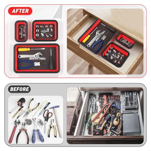 TOOLEAGUE 3Pcs Collapsible Magnetic Parts Tray Set with 15Lb Magnetic Pickup Pen,3 Different Size Silicone Foldable Tool for Organizing Screw Bolts Nuts Washers Pins and Other Small Metal Parts - size: 3pcs