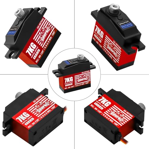 GOUPRC 7KG Micro RC Servo for 1/14 1/16 RC Car Boat DIY Robot, High Torque Medium-Aluminum Digital Servo of Metal Steel Gears with 25T Servo Horn Upgrade Servo Parts - style: 7KG Red