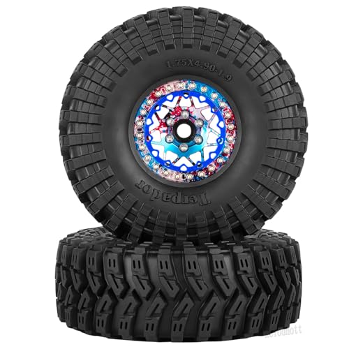 RC 1.9" Beadlock Wheel Tires Set 1.9 Beadlock Wheels and Tires for 1/10 SCX10 90046 AXI03007 TRX4 TRX6 VS4-10 Gen7 Gen8 MST CFX D90 RC Crawler Car,Aluminium 1.9 Rims w/Wheels Ring,Colorful - color: Colorful- (Wheel Tires)
