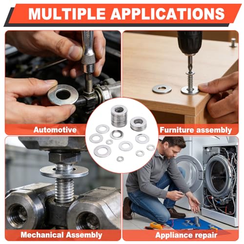 600 PCS Flat Washers for Screws and Bolts, 304 Stainless Steel Flat Washers Assortment Kit, 7 Sizes (M3 M4 M5 M6 M8 M10 M12) for Industrial and Home Use