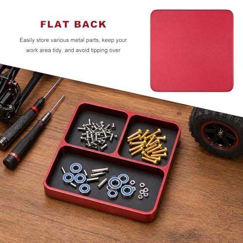 Magnetic Parts Tray, Aluminum Alloy Auto Repair Screws and Parts Organizer, Magnet Hardware Holder Tray for Car RC Repair Phone Electronics Maintenance, Car Accessories (Red) - color: Red