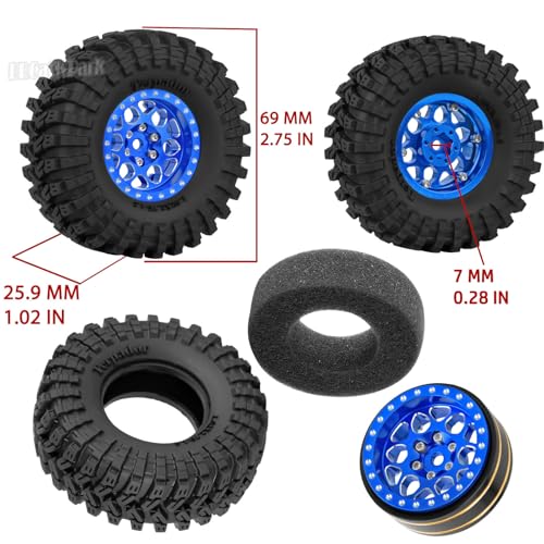 RC 1.3 Beadlock Wheels and Tires for 1/18 TRX4M 1/24 SCX24 FCX24 RC Crawler Car,4pcs RC 1.3 in Brass Rims & Aluminum Beadlock Wheels Rims and Tires,Navy Blue - color: Navy Blue - (4pcs 1.3 Tires)