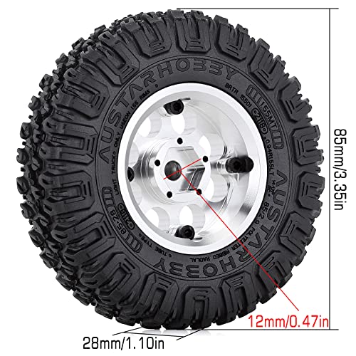 4PCS 1.55inch Tyres Beadlock Plastic Wheel Rims Hub Rubber Tires Set Compatible with 1:10 RC Crawler Axial AX90069 D90 TF2 Tamiya CC01 LC70 MST JIMNY (White) - color: 85mm-white