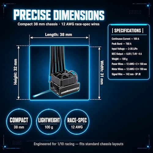 ZTW Beast PRO G2 160A ESC for 1/10 RC Car 32-Bit Brushless Speed Controller Sensored Sensorless 2-3S 6V/7.4V 4A BEC for Touring Drift On-Road Racing
