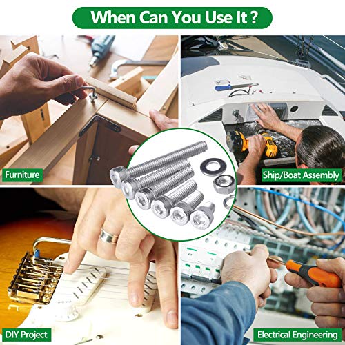 1440 Pcs M2 M3 M4 Hex Socket Head Screws Nuts Washers Kit, SS304 | Anti-Rust, With Flat Washers Spring Washers Bolts Assortment Kit with 3 Wrench, for Precision Machinery, 3D Printing & DIY - size: SS M2 M3 M4 1440pcs 3
