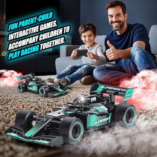 RC F1 Racing Car, 1:16 Scale Remote Control Car with Spray Feature, LED Lights, 2.4GHz, for Kids Ages 6+