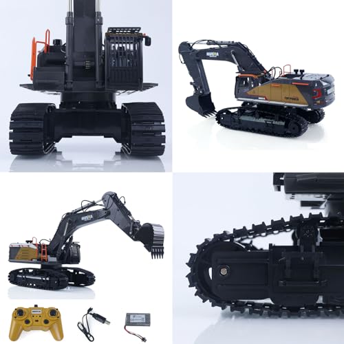 US in Stock, HUINA 1592 1/14 RC Excavator | 680° Rotatable, RC Metal Construction Vehicle with Light & Sound, 2.4GHz 50M Remote, RTR RC Digger with Battery Charger