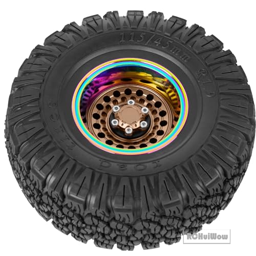 RC 1.9 Beadlock Wheels and Tires Rainbow Wheels for 1/10 SCX10 90046 AXI03007 TRX4 VS4-10 Gen8 MST CFX,Alloy Aluminium 1.9 rc Wheels 1.9 rc Beadlock Tires,Bronze