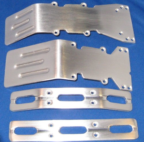 RC Car Skid Plate for T-Maxx and E-maxx Brushed Aluminum Skid Plate Front and Rear with a Set of Brushed Aluminum Bumper Set- RC Car Upgrade Parts