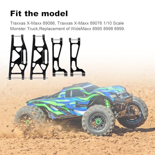 RC Suspension Arms Aluminum Front & Rear Upper Lower Arms Kit for Traxxas WideMaxx 8995 8998 8999 Upgrade Parts, 8PCS (Black) - color: Black