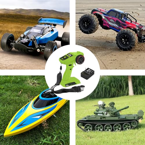 RC Radio System 4CH 2.4G RC Transmitter with Receiver and Lanyard Anti-Jamming Remote Controller for RC Car Crawler Boat, Green & Black - color: Green & Black