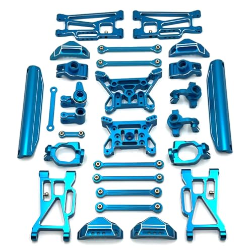 RC Steering Knuckles For MJX 10208 1/10 Metal Front Rear For Swing Arm Steering Cup Hub Carrier Link Rod Shock Tower Set RC Car Upgrade Parts(Blue) - color: Blue