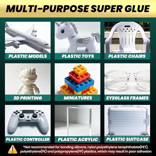 Super Glue for Plastic, Professional Grade Cyanoacrylate (CA) Instant Adhesive, 2 oz. (56.8 Grams) - Glue for PVC, ABS, Polycarbonate and Other Plastic Materials - size: 2 oz, style: Plastic