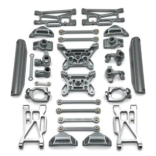 RC Steering Knuckles For MJX 10208 1/10 Metal Front Rear For Swing Arm Steering Cup Hub Carrier Link Rod Shock Tower Set RC Car Upgrade Parts(Gray) - color: Gray