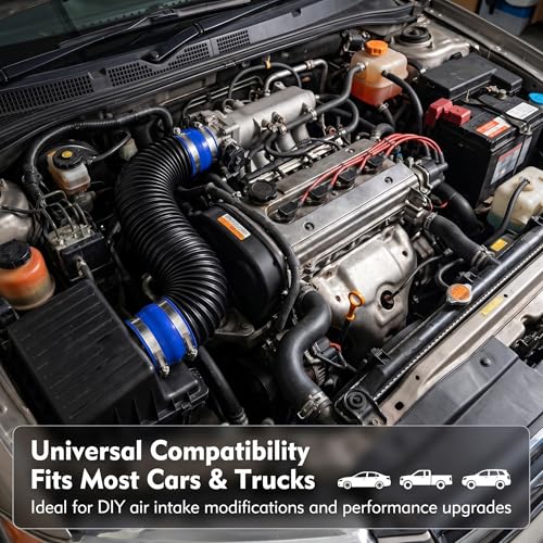 2.5" Car Air Intake Pipe, 10.2" - 39.3" Retractable Cold Air Conduction Hose, Anti-leak Flexible Turbo Inlet System Duct, Universal Modification Accessory for Most Cars (Black) - color: Black #2.5 "