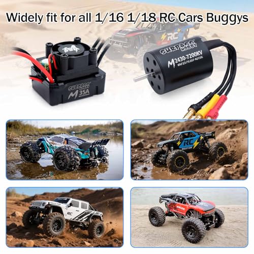 Surpass Hobby RC Brushless Motor ESC Combo Waterproof 2430 7200KV Brushless Motor and 35A ESC Combo Set for 1/16 1/18 Remote Control Cars Trucks Off-Road Vehicle - size: 7200kv, style: 2430 Motor+35A ESC