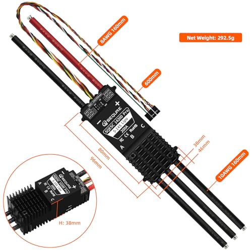 SEQURE 200A Brushless ESC 5-14S Lipo for Drones Helicopters Surfboards | Electric Speed Controller with 12V 15A BEC and 5V Fan AM32 - color: AM32
