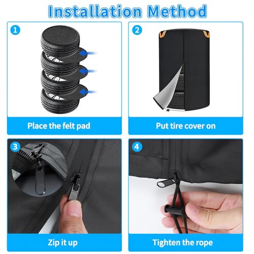 Tire Cover for Storage, Dual-Sided Use, 420D Waterproof Tire Storage Bag with 4 Felt Pads, Waterproof Zipper, Reflective Handles, UV Protection, Dirt-Resistant for Indoor & Outdoor Use –L: 33*47.2 in - size: L: 33*47.2 in
