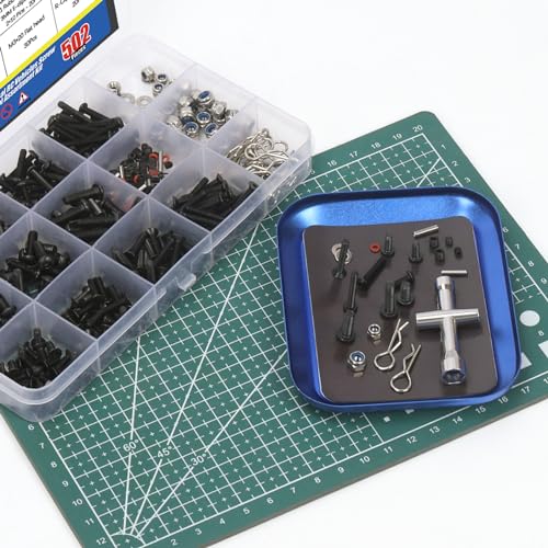 Glarks 502Pcs Universal RC Screw Kit Screws Assortment Hex Socket Head Screws and Tools Set Hardware Fasteners compatible with Traxxas Axial Redcat HPI Arrma Losi 1/8 1/10 1/12 1/16 Scale RC Car Truck