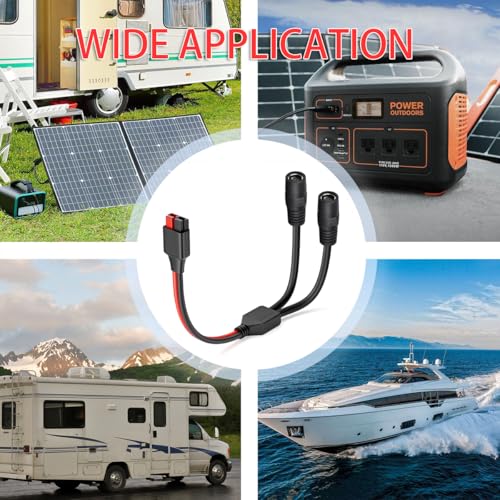 ELFCULB DC 8mm Female to Anderson Splitter Cable,12AWG Anderson to 2 Female DC 7909 Adapter for Solar Panel Portable Power Station(1FT) | 45A to DC7909 Y Splitter cable splits one power source into two charging outputs for compatible portable power equipm