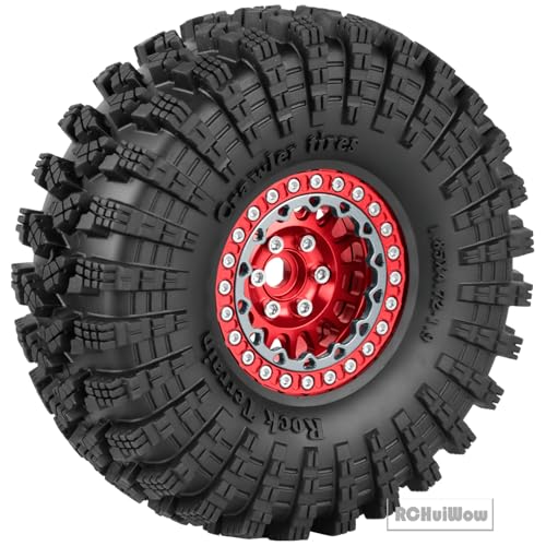 RC 1.9" Beadlock Wheels and Tires for 1/10 RC Crawler SCX10 90046 AX103007 TRX4 TRX6 VS4-10 Red cat Gen8 7 MST CFX RC 4WD D90,Dually 1.9 Beadlock Wheels Aluminum Rims Rubber Tires,Red - color: Red(4pcs)