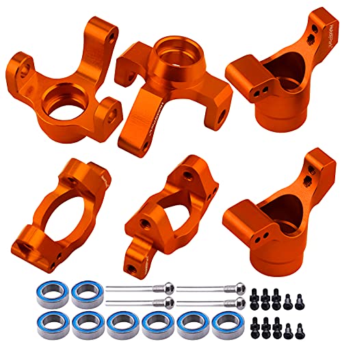 Hobbypark Aluminum Caster Blocks C-Hubs Steering Block Stub Axle Carriers Knuckles Set for Traxxas 1/18 LaTrax Teton Desert Prerunner Rally, Replace Parts 7532 7552X (Orange) - color: Orange