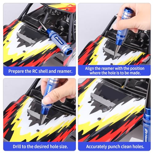 RC Body Reamer 0-14mm Hole Puncher, Curved Scissors and Straight Scissor RC Car Quadcopter Airplane Helicopter Boat Models Body Shell Trimming Tool Lexan Plastic(Blue) - color: Blue