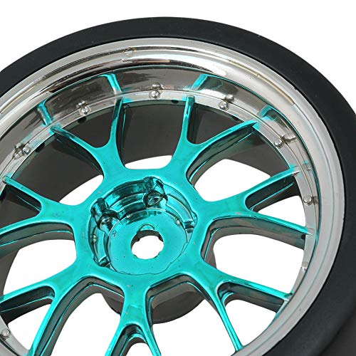 Blue Plastic Y Shape Hub Wheel Rim with Smooth Tires for RC 1:10 On-Road Racing Car & Drift Car Pack of 4