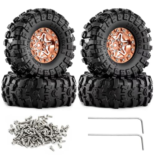 1.3Inch Beadlock Rim Tire Upgrades for Axial for SCX24 AX24 1/24 | RC Car Upgrades Modify Repair Parts metal beadlock rims rubber mud tires reliable off-road traction(Brown) - color: Brown