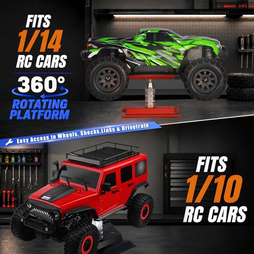 RC Car Repair Work Stand Lift Lower Adjustable Workstation Aluminum 360 Degree Rotation for 1/8 1/10 1/12 RC Car Traxxas Slash TRX4 Arrma Axial SCX10 Losi Redcat Wltoys RC Crawler Monster Truck Buggy - color: Lift Lower Blue