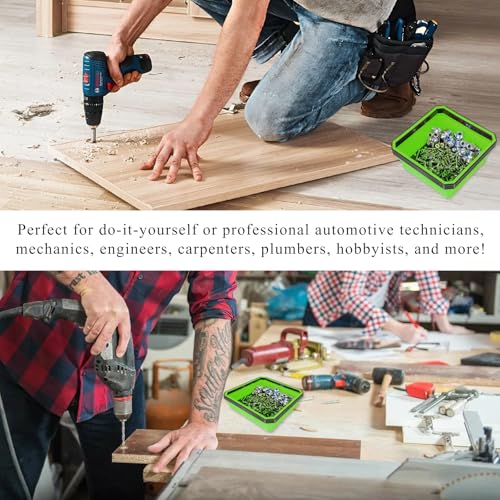 Collapsible Magnetic Parts Tray, 4.5" Square Silicone Tool Tray with Dual-Sided Magnetic Base, Foldable Small Metal Parts Organizer Storage Bowl for Screws Bolts Nuts Washers (Green) - color: Green
