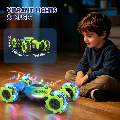 Remote Control Car - RC Drift Car Gesture Sensing Toy Boy Age 6-8-12 Gifts | Gesture Sensing RC Stunt Car for Kids Toys 6 7 8 9 10 11 12 Year Old Boy Birthday Christmas Presents with Lights Music - color: Green