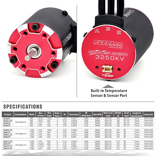 Surpass RC 3650 Brushless Motor V2 3650 3250KV 4 Pole Supersonic Motor for 1/10 RC Car Truck Black - size: 3250kv