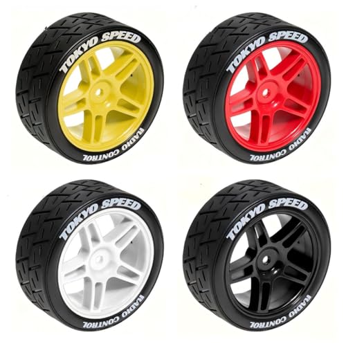 1/10 RC Rally Street Tires OD 65mm with 12mm Hex Hard Plastic Wheels for 1:10 1/12 On Road Drift Touring Car Tamiya TT01 TT02 Traxxas XV02 XV01 TA06 HPI KYOSHO PTG2 A959 4PCS (Red) - color: Red