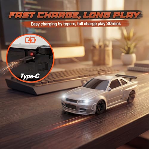 [2026 Upgrade 1/43 Mini RC Drift Car with Gyroscope, 4WD RTR | Gyro Mini Drift RC Car, 1/43 RC Drift Car Toys for Kids Ages 8-14, Birthday Gifts for Boys Girls, 2 Tire Sets, 8 Cones - color: Silver