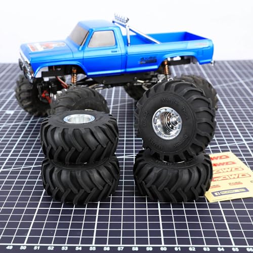 RCAWD 71.6g*4pcs SCX24 & FCX24 Brass Weighted & Bigger Wheels & Tires 1.0 Beadlock Upgrades, 68 * 33mm, 7mm Hex Adapter Parts 1/24 RC Crawlers Silver